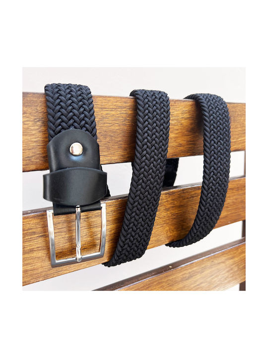 ByLeather Men's Knitted Leather Wide Elastic Belt Black