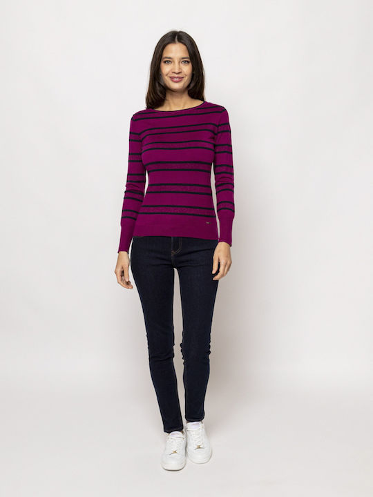 Heavy Tools Women's Long Sleeve Sweater Striped Purple