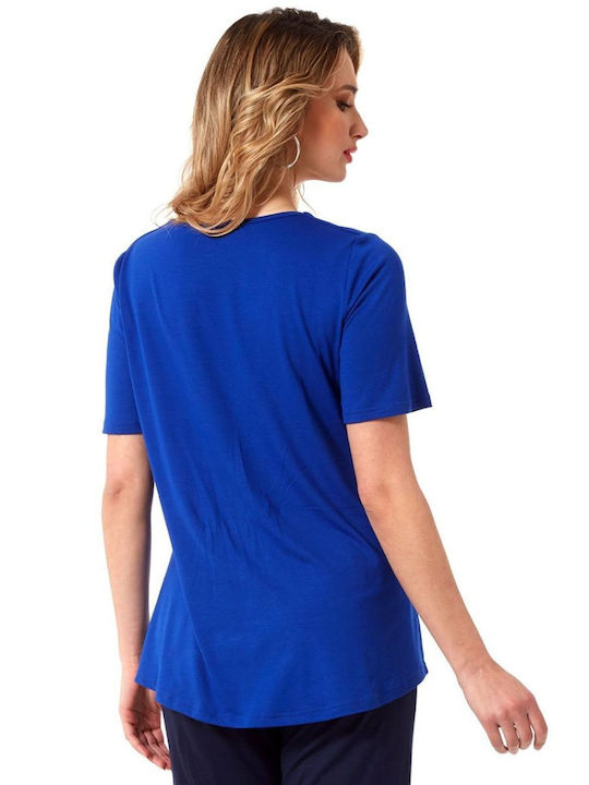 Anna Raxevsky Women's Blouse Short Sleeve Blue Roulette