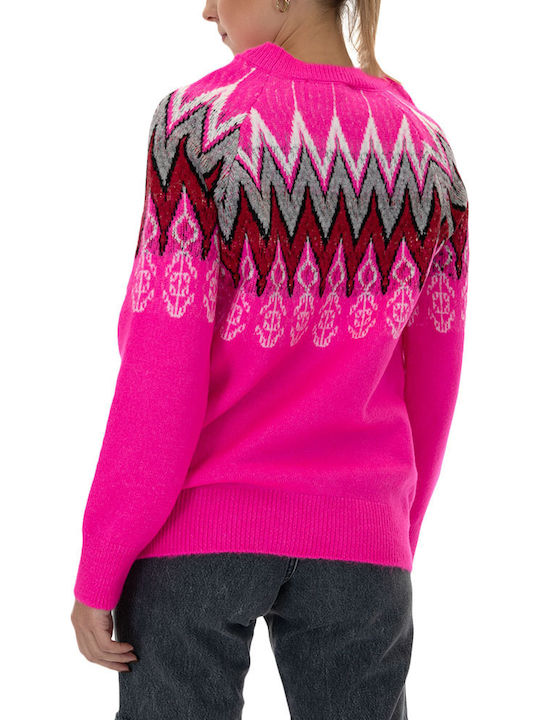 Women's Long Sleeve Sweater ECRU- RED- FUCHSIA