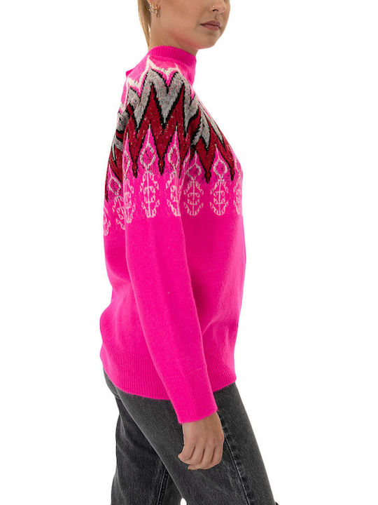 Women's Long Sleeve Sweater ECRU- RED- FUCHSIA