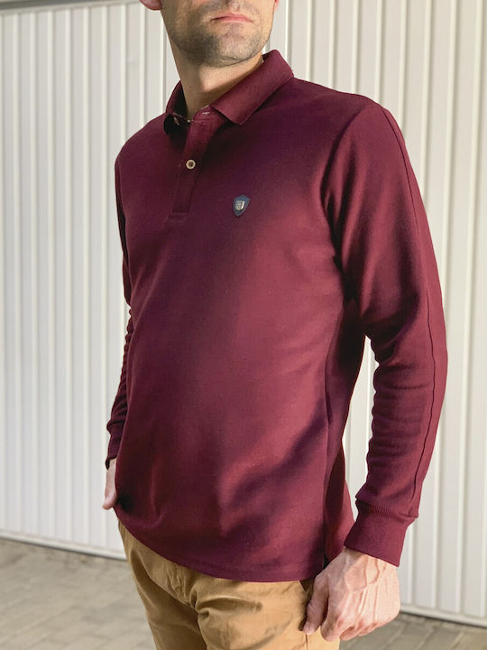 Everbest Men's Long Sleeve Blouse Polo Burgundy