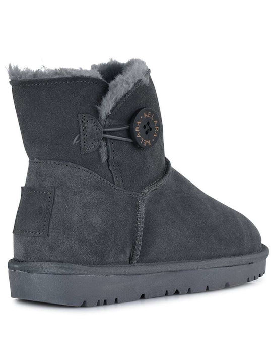 Kelara Leather Women's Ankle Boots with Fur Gray