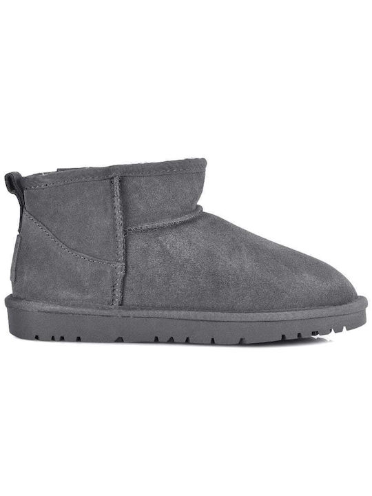 Kelara Leather Women's Ankle Boots with Fur Gray