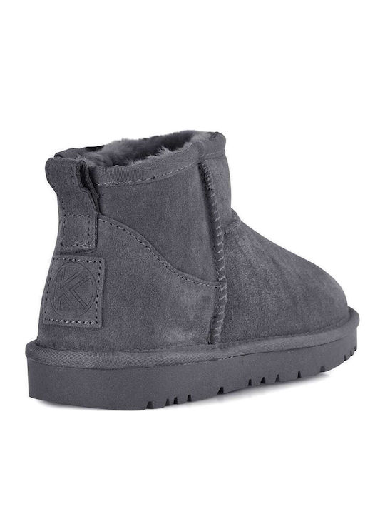 Suede Women's Ankle Boots with Fur Gray