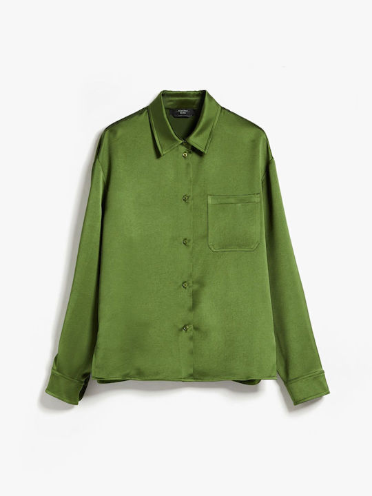 Women's Satin Long Sleeve Shirt Green