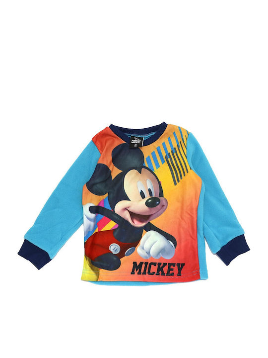 Disney Kinder Schlafanzug Winterlich Fleece Hellblau Mickey Mouse
