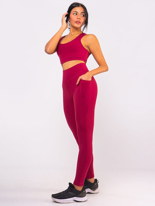 Women's Long Yoga Legging High Waisted Burgundy