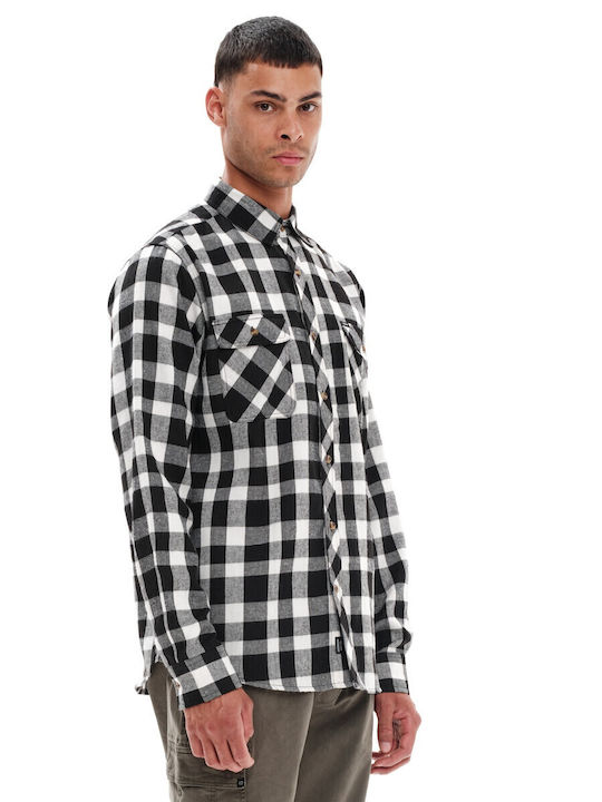 Long-sleeved Flannel Shirt Checked White/Black
