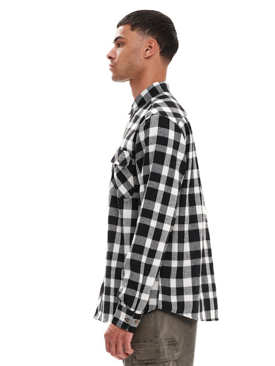 Long-sleeved Flannel Shirt Checked White/Black
