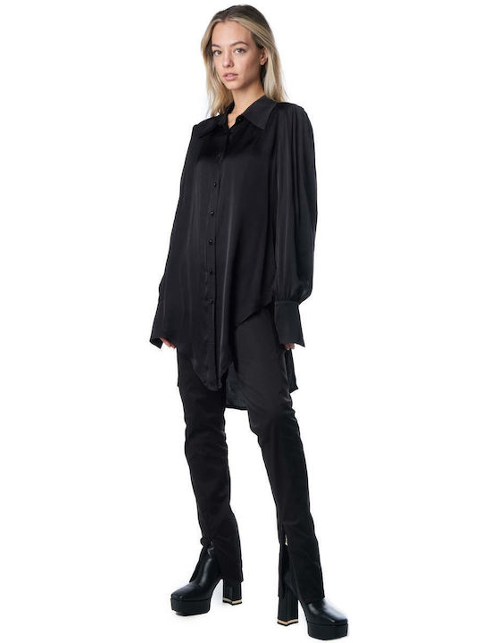 Women's Satin Long Sleeve Shirt Black