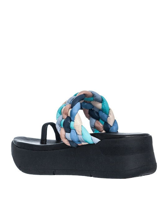 Women's Leather Platform Shoes Blue