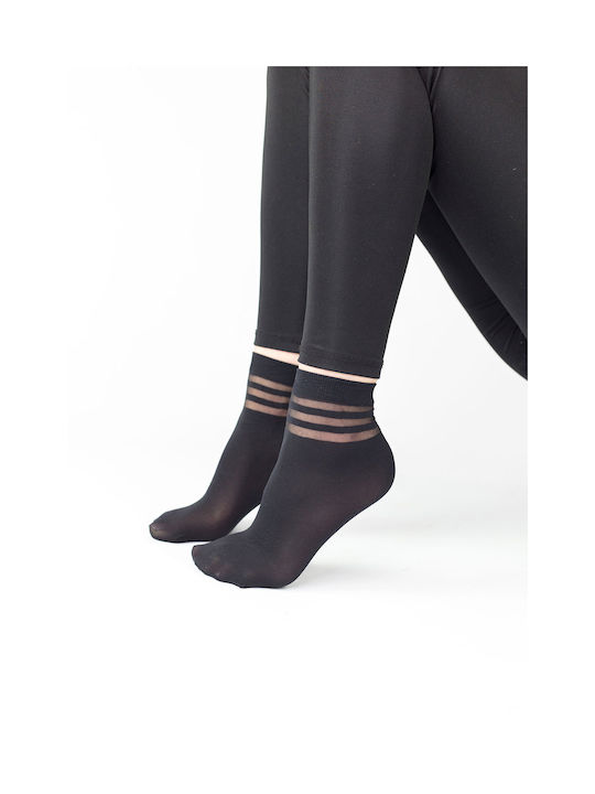 Linea D'oro Women's Socks Sheer Black with Print