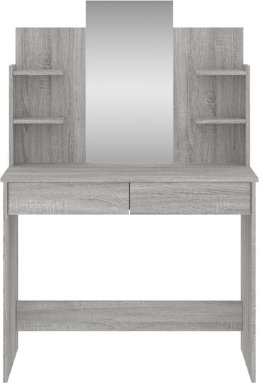 Bodenstehende Schminktisch Schlafzimmer Holz Grau mit Spiegel 96x39x142cm
