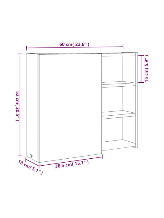 vidaXL Καθρέπτης Μπάνιου Led με Ράφι & Ντουλάπι 60x13cm Μαύρος