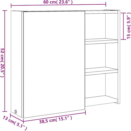 vidaXL Badezimmerspiegel LED mit Regal & Schrank 60x13cm Gray