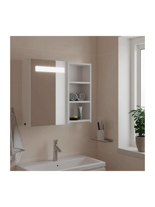vidaXL Καθρέπτης Μπάνιου Led με Ράφι & Ντουλάπι 60x13cm Λευκός