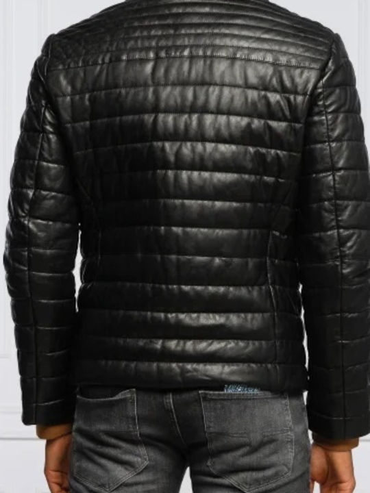 Milestone Herren Winter Jacke Leder ΜΑΥΡΟ