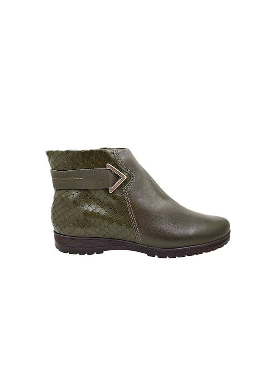 Bottero Leather Women's Ankle Boots Khaki