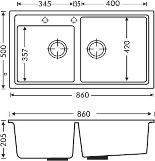 Macart Lexus N-200 Chiuvetă Bucătărie Drop-In Din Granit Lichid L86xL50cm Gri