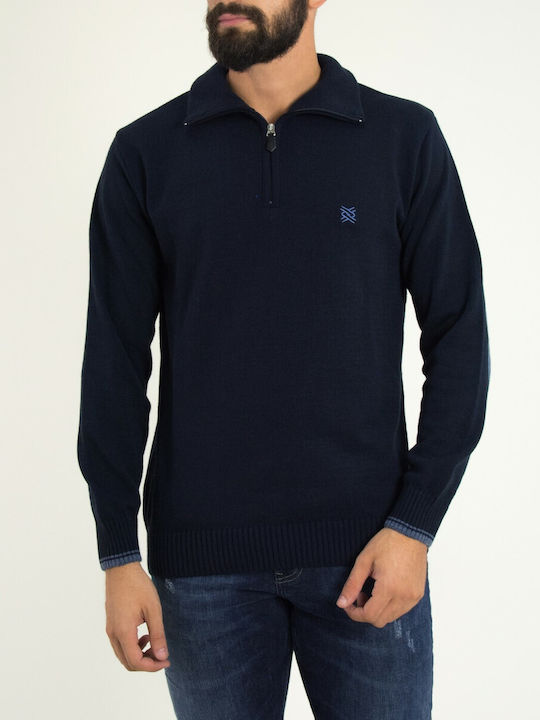 Darious Men's Long Sleeve Sweater with Zipper Blue.