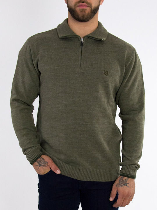 Darious Men's Long Sleeve Sweater with Zipper Haki.