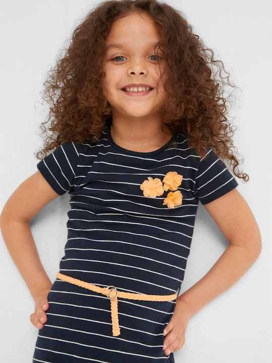 Kids Dress Short Sleeve Striped Navy Blue