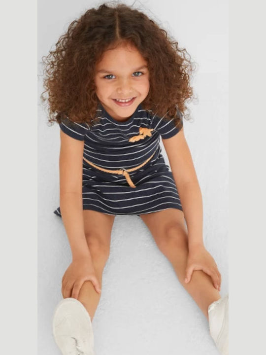 Kids Dress Short Sleeve Striped Navy Blue