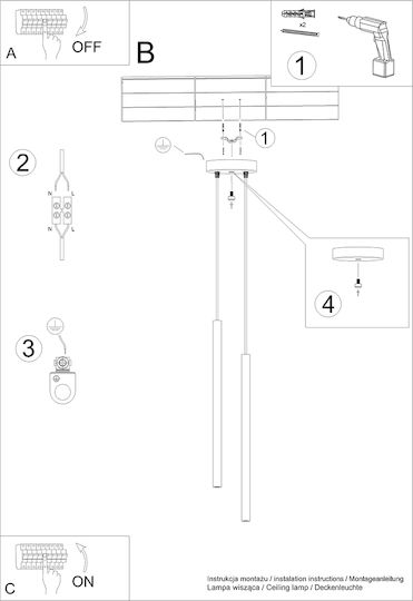 Sollux Pastelo Pendant Light Black with Socket G9 21.5x8.5x51.5cm