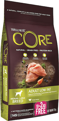 Wellness Core Low Fat Adult 10kg Dry Food Diet for Adult Dogs of Medium & Large Breeds with Turkey