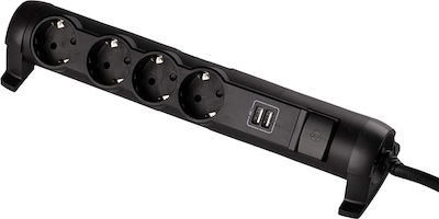 Legrand 4-Outlet Power Strip with USB 1.5m Black