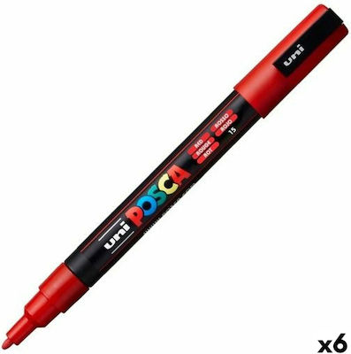 Posca Uni 49783 PC3M/15 Ανεξίτηλοι Μαρκαδόροι Κόκκινοι 6τμχ