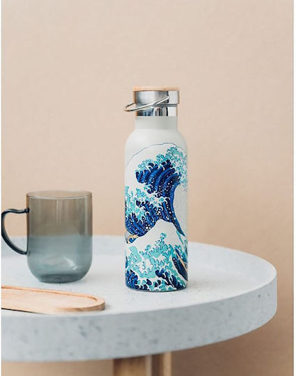 Grupo Erik Japanese Art Hokusai Bottle Thermos Stainless Steel BPA Free 500ml Beige with Handle