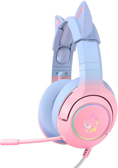 Onikuma K9 Over Ear Gaming Headset με σύνδεση 3.5mm / USB Pink/Blue