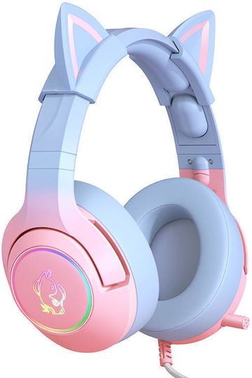 Onikuma K9 Over Ear Gaming Headset με σύνδεση 3.5mm / USB Pink/Blue
