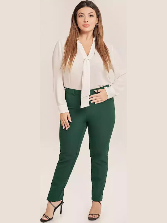 Γυναικείο Υφασμάτινο Παντελόνι σε Slim Εφαρμογή Πράσινο
