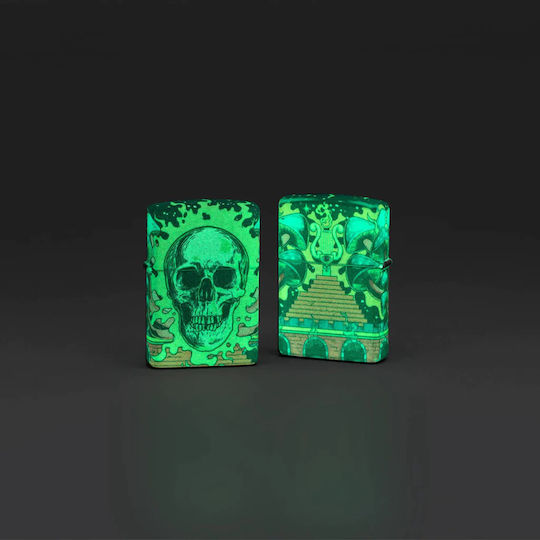 Zippo Brichetă Flacără Skull Verde Culoare Full Face