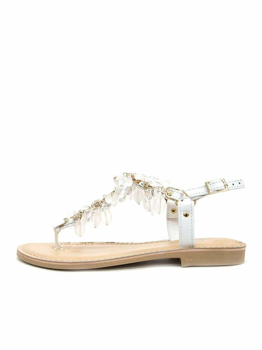 Prativerdi Leather Women's Flat Sandals in White Color