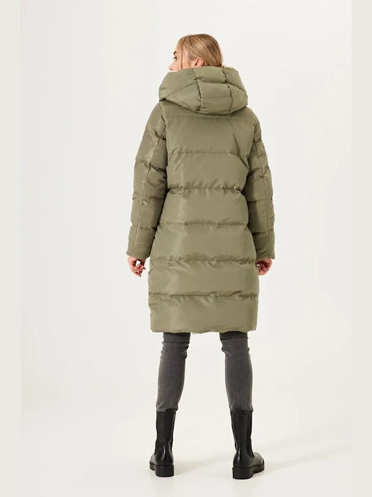 Garcia Jeans Women's Short Parka Jacket Double Sided for Winter with Hood Shade green.