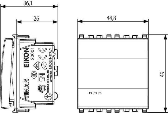 Vimar Eikon Recessed Wall Switch Commands One-Way without Frame Gray