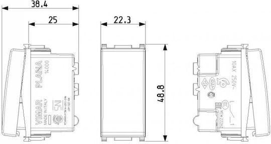 Vimar Plana Recessed Wall Switch Commands One-Way without Frame Silver