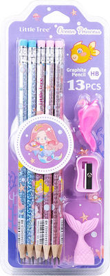 Little Tree Ocean Princess Pencil Erasers Pencil HB Set with Scraper and Eraser (Μiscellaneous Designs/Colors)