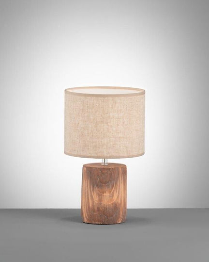Fischer Honsel Malik Wood Vintage Table Lamp for Socket E14 with Beige Shade and Brown Base Fischer Honsel Malik Wood Vintage Table Lamp for Socket E14 with Beige Shade and Brown Base