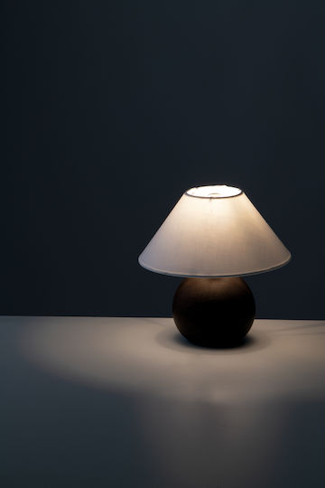 Fan Europe Rovere Ceramic Table Lamp for Socket E14 with White Shade and Brown Base
