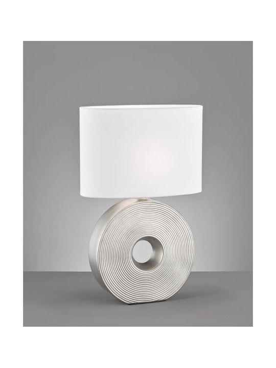 Fischer Honsel Eye Ceramic Table Lamp for Socket E27 with White Shade and Silver Base