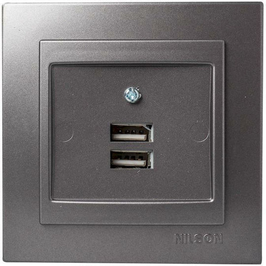 Geyer Nilson Χωνευτή Πρίζα με 2 Θύρες USB Γκρι