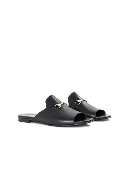 New Matic Flat Leather Mules Black