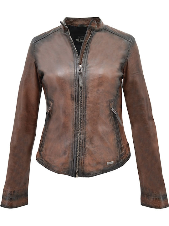 Δερμάτινα 100 Women's Short Lifestyle Leather Jacket for Winter ARBOR-COGNAC