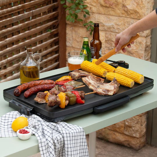 Izzy Plancha BBQ XL Tabletop Electric Grill Smooth Plate 2400W with Adjustable Thermostat 59.5cmx34.5cmcm