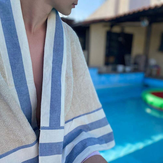 White Fabric Stripes Βαμβακερή Μπλε με Κρόσσια 150x80εκ.